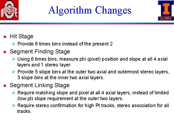 Algorithm Changes l Hit Stage Ø Provide 6 times bins instead of the present