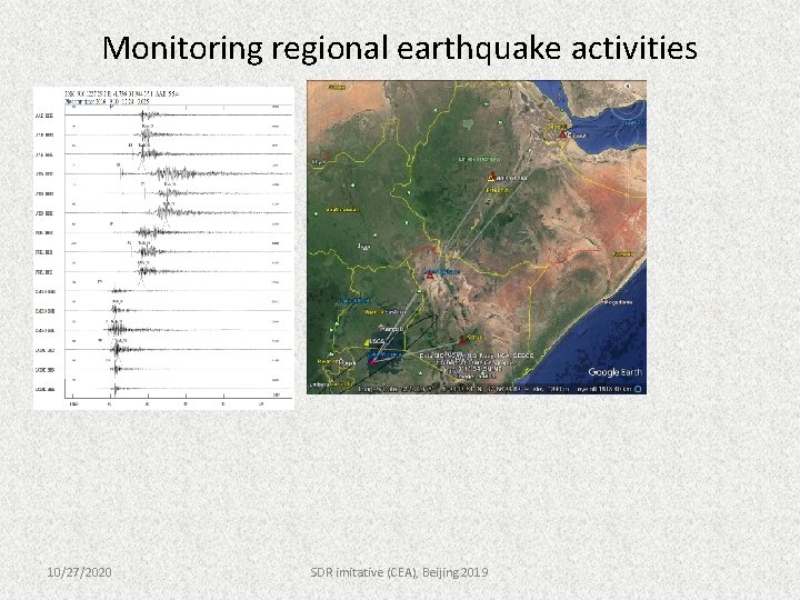 Monitoring regional earthquake activities 10/27/2020 SDR imitative (CEA), Beijing 2019 