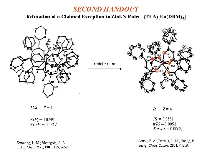 SECOND HANDOUT Refutation of a Claimed Exception to Zink’s Rule: (TEA)[Eu(DBM)4] redetermine I 2/a