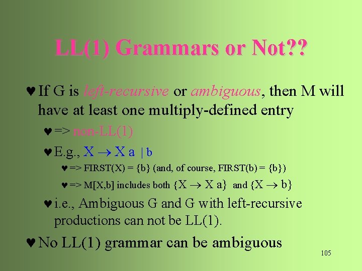 LL(1) Grammars or Not? ? © If G is left-recursive or ambiguous, then M