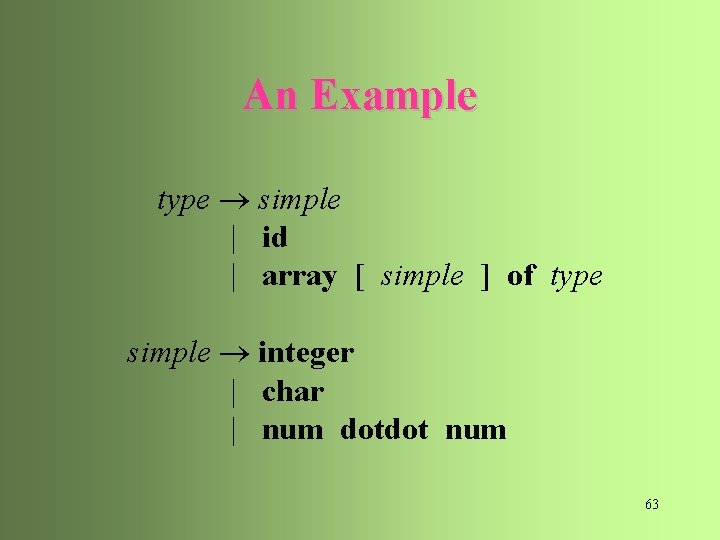 An Example type simple | id | array [ simple ] of type simple