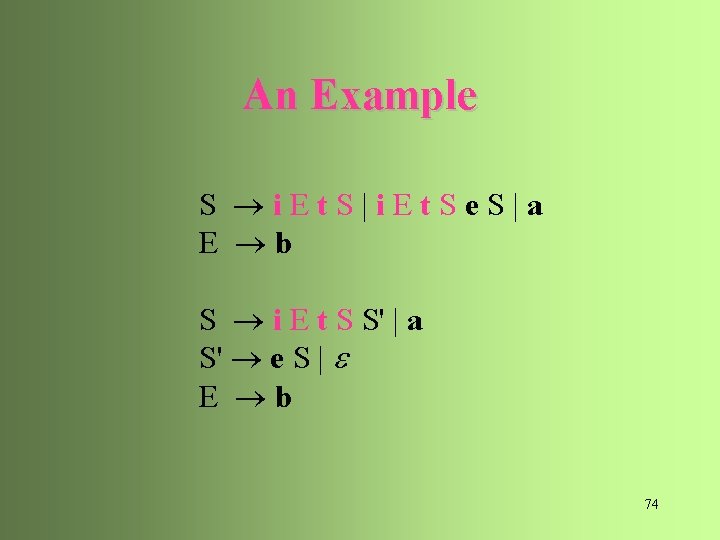 An Example S i. Et. S|i. Et. Se. S|a E b S i E