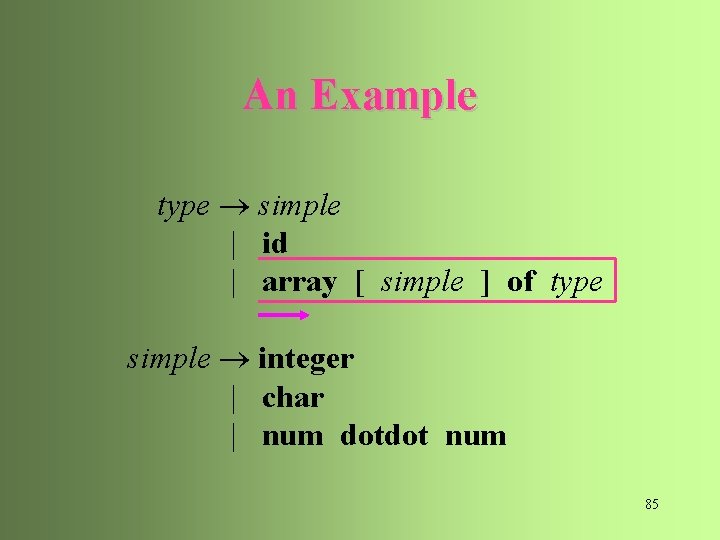 An Example type simple | id | array [ simple ] of type simple