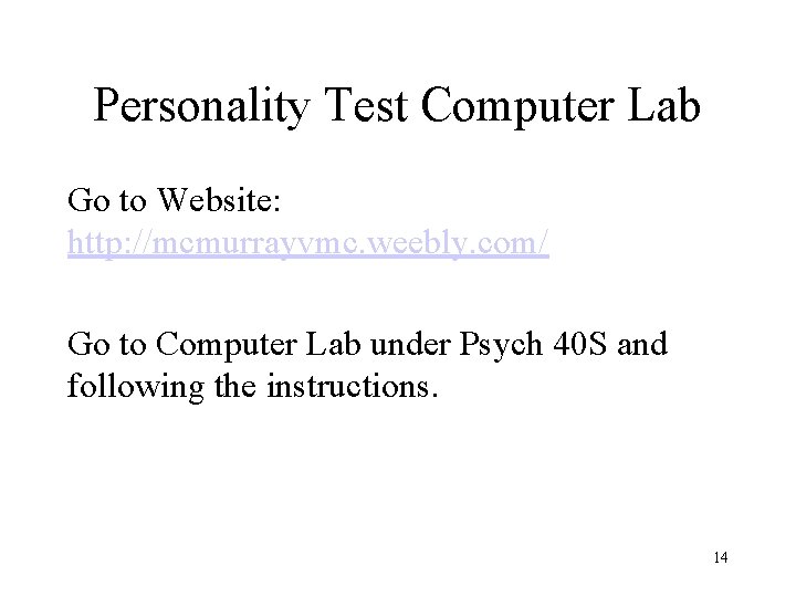 Personality Test Computer Lab Go to Website: http: //mcmurrayvmc. weebly. com/ Go to Computer