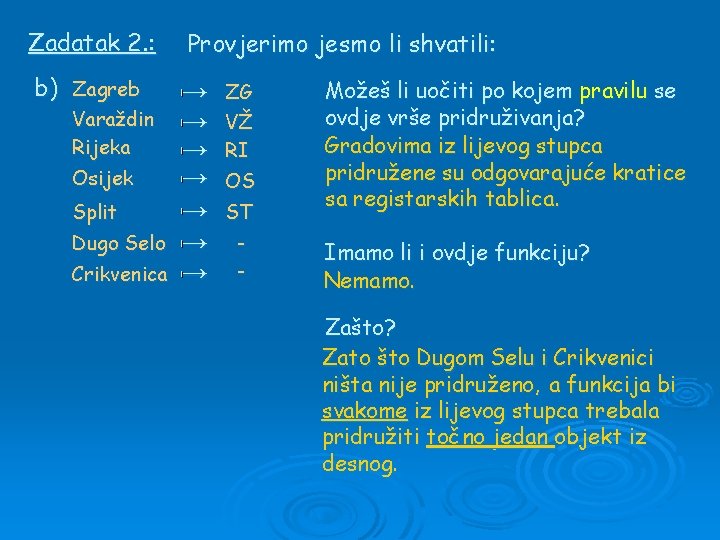 Zadatak 2. : b) Zagreb Varaždin Rijeka Osijek Split Dugo Selo Crikvenica Provjerimo jesmo