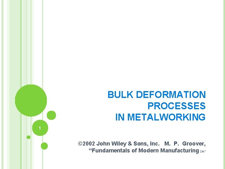 BULK DEFORMATION PROCESSES IN METALWORKING 1 © 2002 John Wiley & Sons, Inc. M.