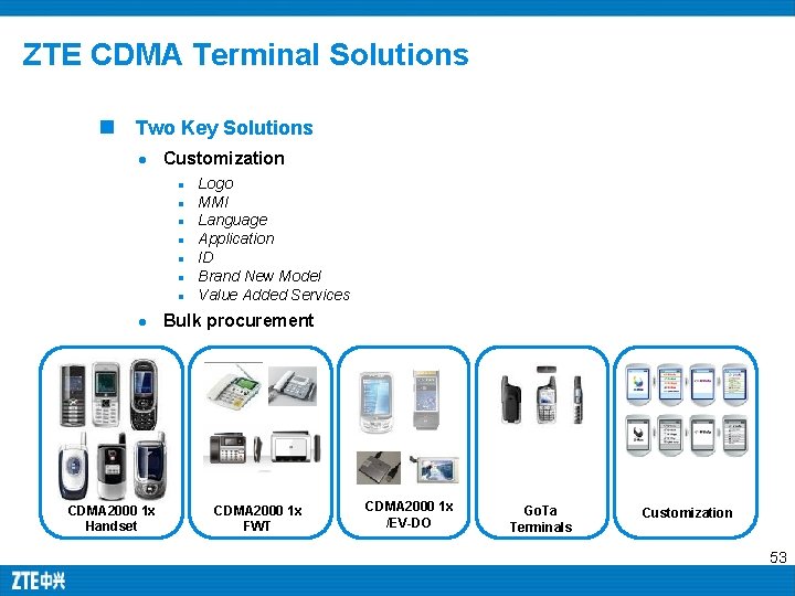 ZTE CDMA Terminal Solutions n Two Key Solutions l Customization n n n l ZTE CDMA Terminal Solutions n Two Key Solutions l Customization n n n l