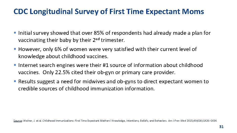 CDC Longitudinal Survey of First Time Expectant Moms § Initial survey showed that over