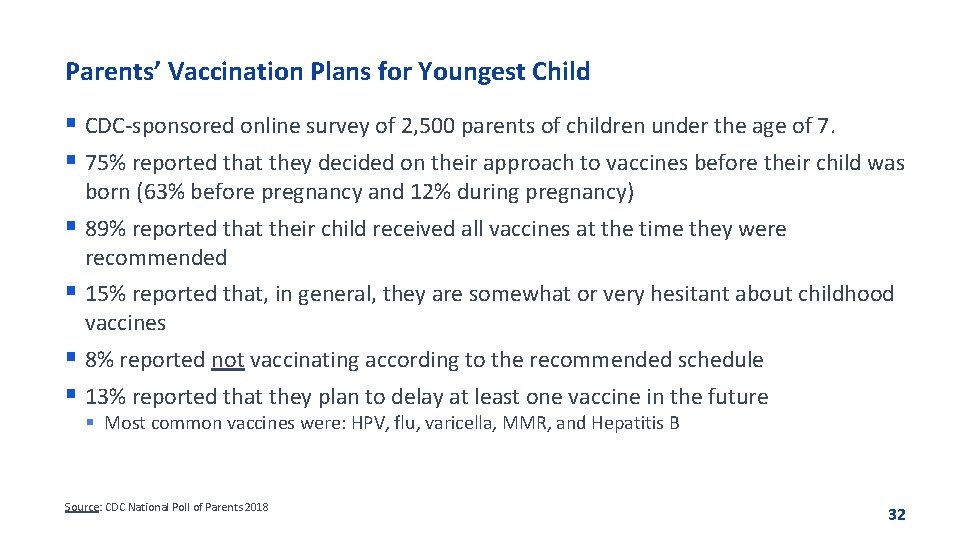 Parents’ Vaccination Plans for Youngest Child § CDC-sponsored online survey of 2, 500 parents