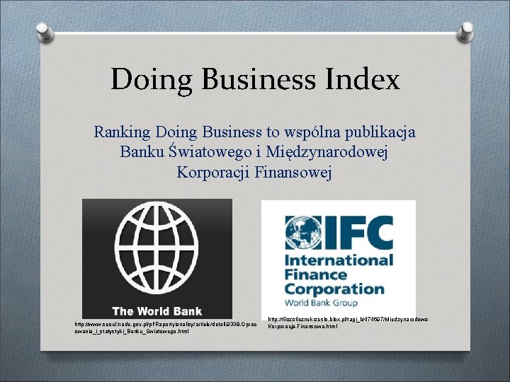 Doing Business Index Ranking Doing Business to wspólna publikacja Banku Światowego i Międzynarodowej Korporacji Doing Business Index Ranking Doing Business to wspólna publikacja Banku Światowego i Międzynarodowej Korporacji