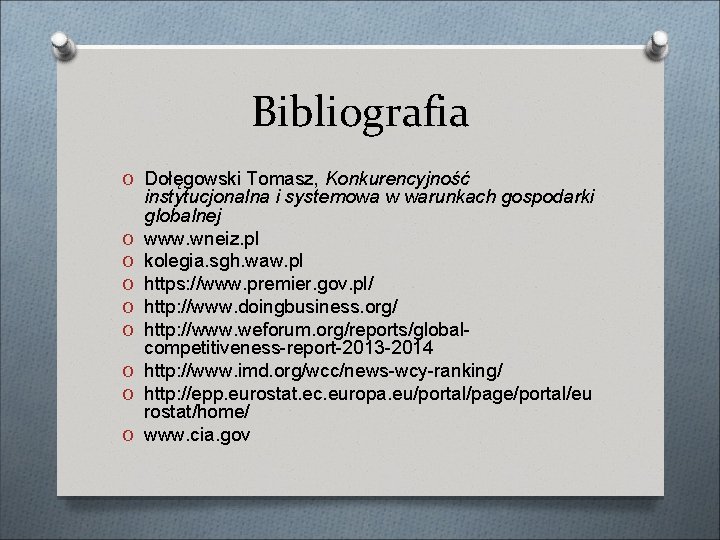 Bibliografia O Dołęgowski Tomasz, Konkurencyjność O O O O instytucjonalna i systemowa w warunkach