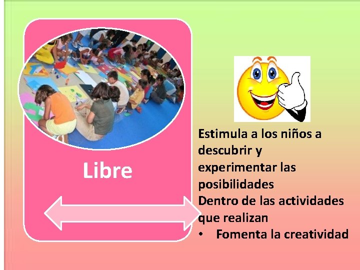 Libre Estimula a los niños a descubrir y experimentar las posibilidades Dentro de las