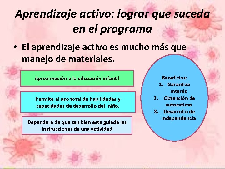 Aprendizaje activo: lograr que suceda en el programa • El aprendizaje activo es mucho