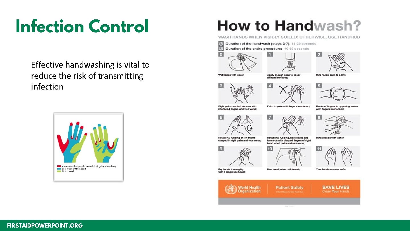 Infection Control Effective handwashing is vital to reduce the risk of transmitting infection FIRSTAIDPOWERPOINT.