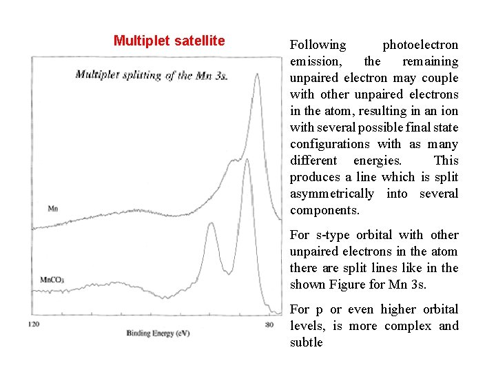 Multiplet satellite Following photoelectron emission, the remaining unpaired electron may couple with other unpaired