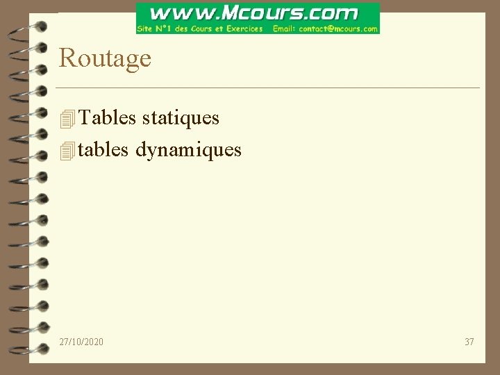 Routage 4 Tables statiques 4 tables dynamiques 27/10/2020 37 
