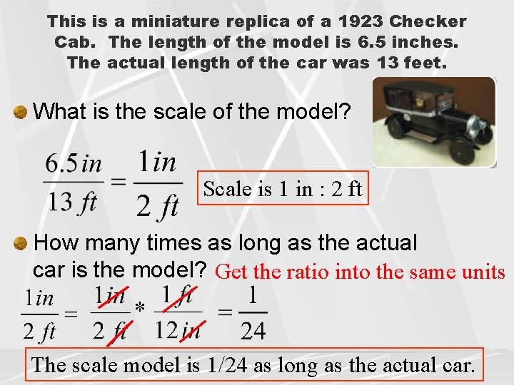 This is a miniature replica of a 1923 Checker Cab. The length of the