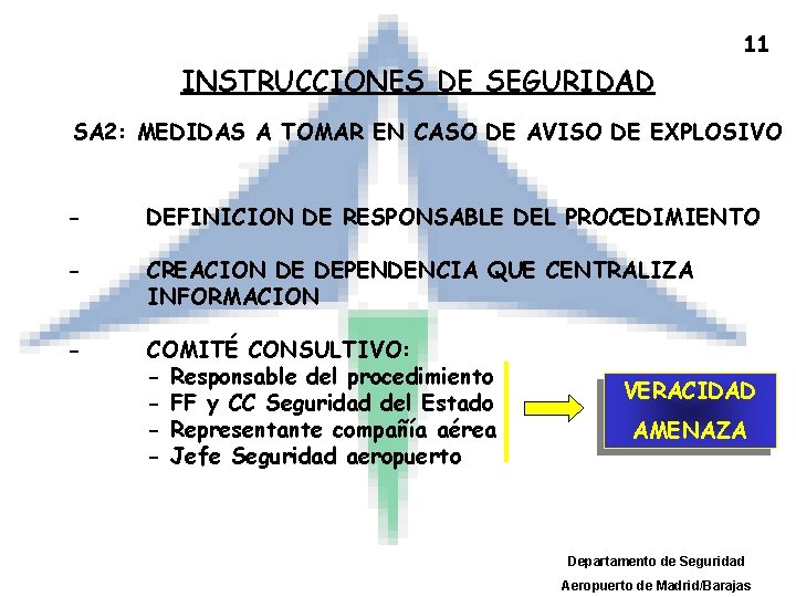 11 INSTRUCCIONES DE SEGURIDAD SA 2: MEDIDAS A TOMAR EN CASO DE AVISO DE