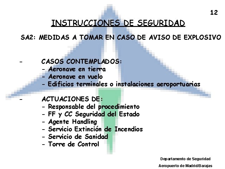 12 INSTRUCCIONES DE SEGURIDAD SA 2: MEDIDAS A TOMAR EN CASO DE AVISO DE