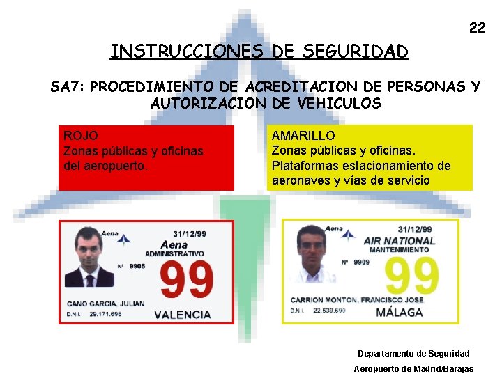 22 INSTRUCCIONES DE SEGURIDAD SA 7: PROCEDIMIENTO DE ACREDITACION DE PERSONAS Y AUTORIZACION DE