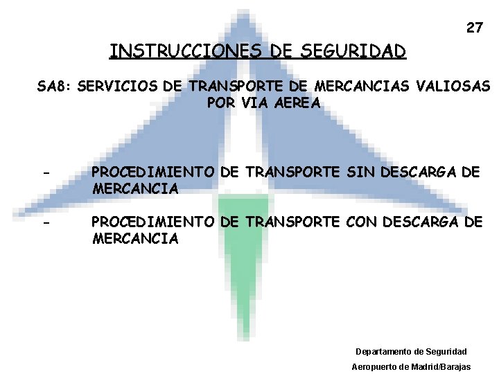 27 INSTRUCCIONES DE SEGURIDAD SA 8: SERVICIOS DE TRANSPORTE DE MERCANCIAS VALIOSAS POR VIA