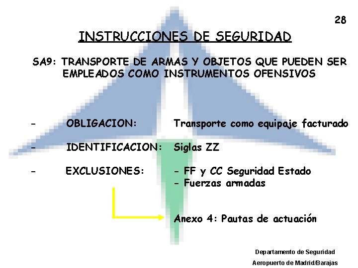 28 INSTRUCCIONES DE SEGURIDAD SA 9: TRANSPORTE DE ARMAS Y OBJETOS QUE PUEDEN SER
