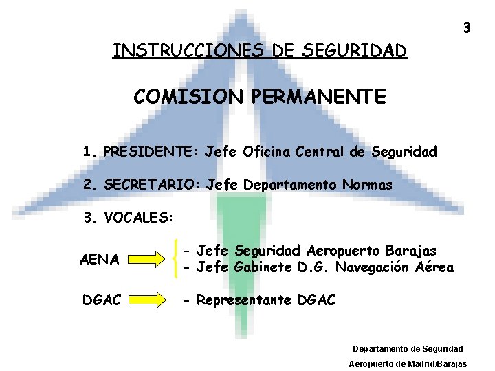 3 INSTRUCCIONES DE SEGURIDAD COMISION PERMANENTE 1. PRESIDENTE: Jefe Oficina Central de Seguridad 2.