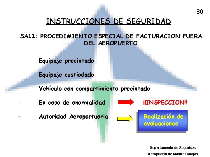 30 INSTRUCCIONES DE SEGURIDAD SA 11: PROCEDIMIENTO ESPECIAL DE FACTURACION FUERA DEL AEROPUERTO -