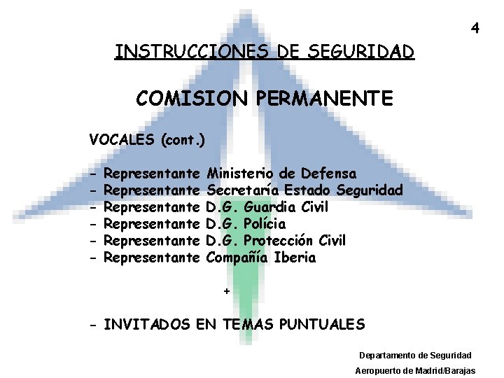 4 INSTRUCCIONES DE SEGURIDAD COMISION PERMANENTE VOCALES (cont. ) - Representante Representante Ministerio de