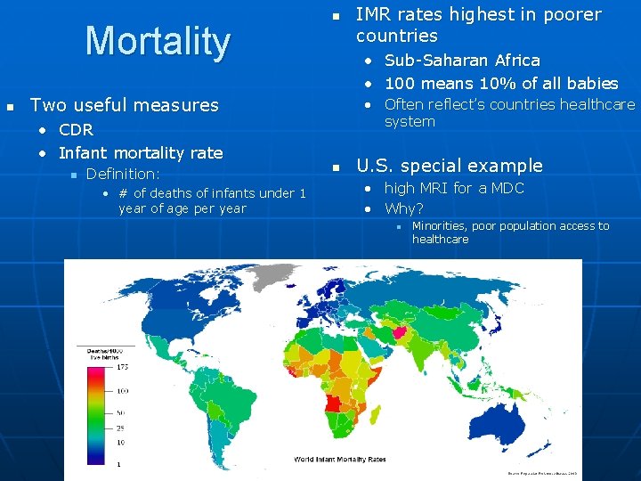 Mortality n n • Sub-Saharan Africa • 100 means 10% of all babies Two