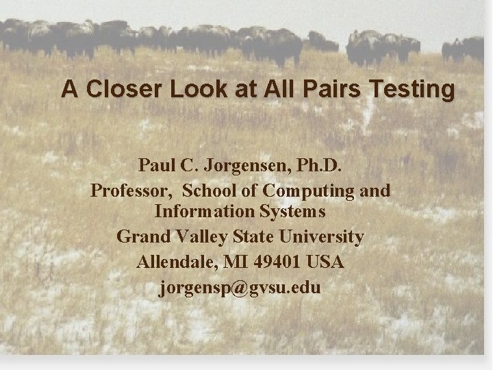 A Closer Look at All Pairs Testing Paul C. Jorgensen, Ph. D. Professor, School