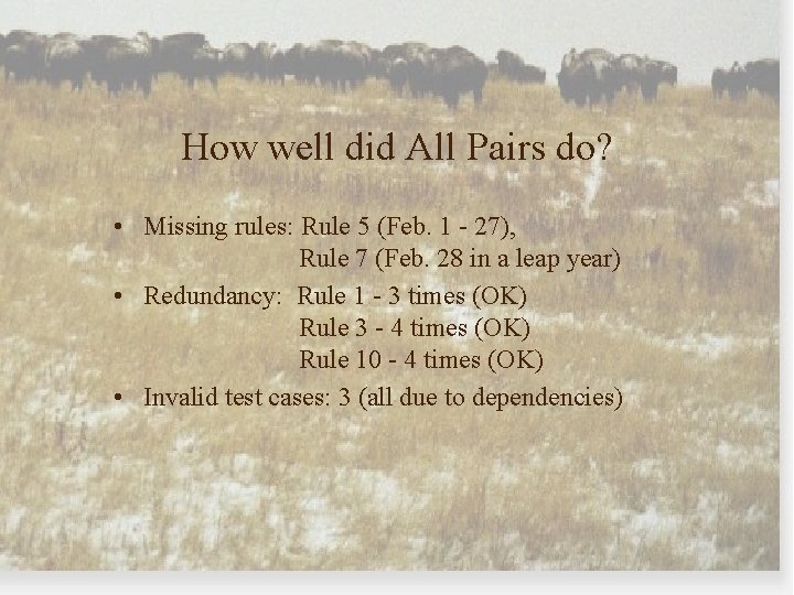 How well did All Pairs do? • Missing rules: Rule 5 (Feb. 1 -