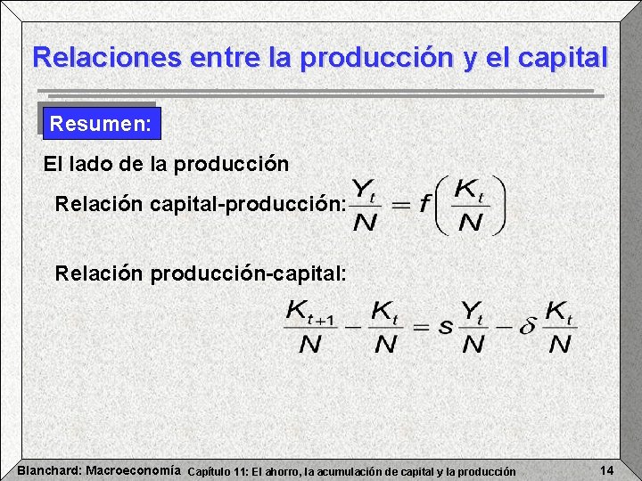 Relaciones entre la producción y el capital Resumen: El lado de la producción Relación