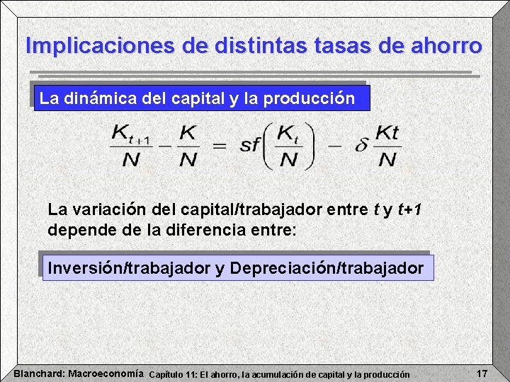 Implicaciones de distintas tasas de ahorro La dinámica del capital y la producción La