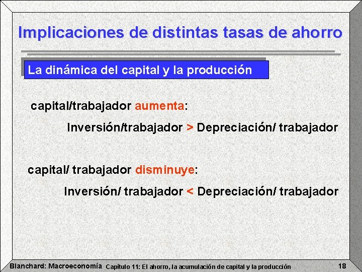 Implicaciones de distintas tasas de ahorro La dinámica del capital y la producción capital/trabajador