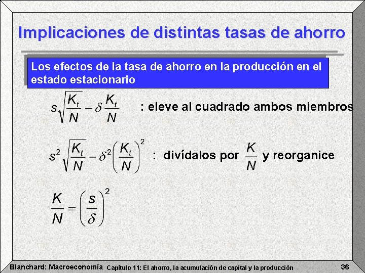 Implicaciones de distintas tasas de ahorro Los efectos de la tasa de ahorro en