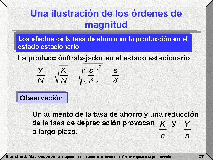 Una ilustración de los órdenes de magnitud Los efectos de la tasa de ahorro