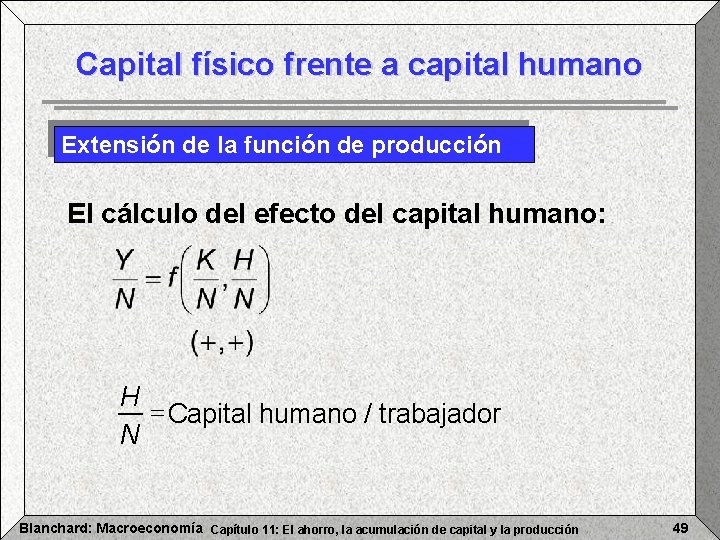 Capital físico frente a capital humano Extensión de la función de producción El cálculo