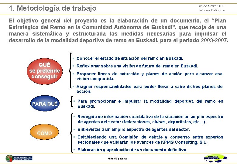 31 de Marzo 2003 Informe Definitivo 1. Metodología de trabajo El objetivo general del