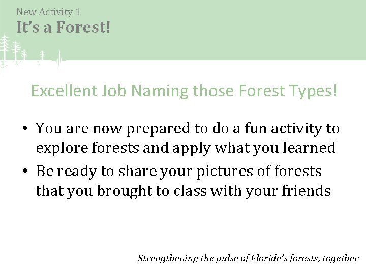Excellent Job Naming those Forest Types! • You are now prepared to do a