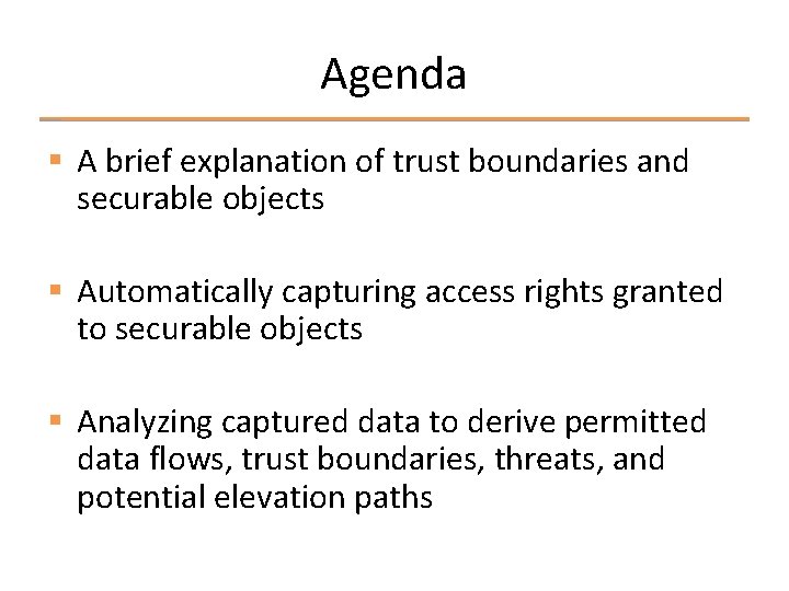 Modeling the trust boundaries created by securable objects