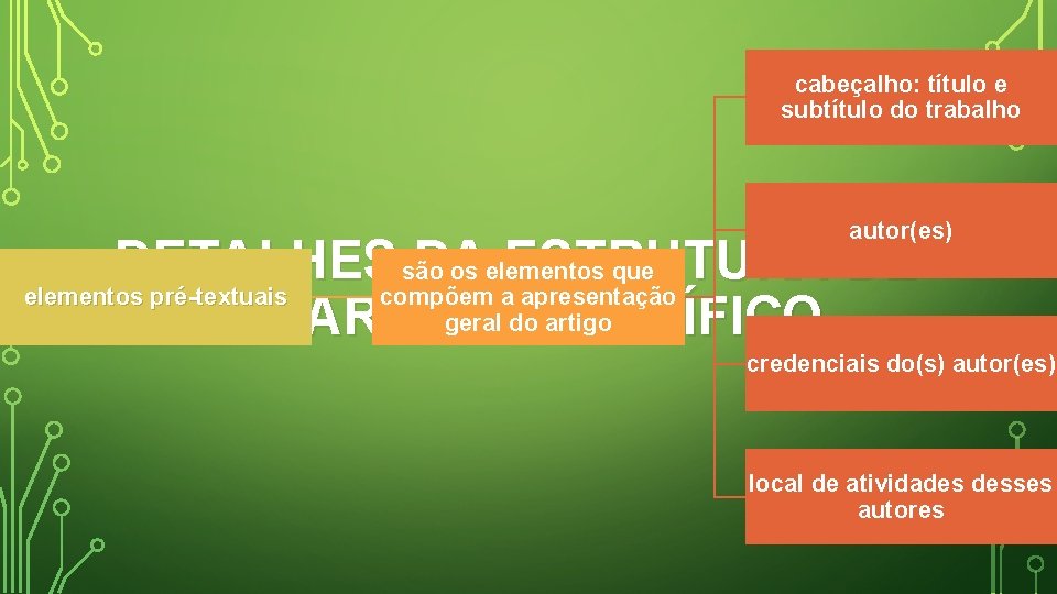 cabeçalho: título e subtítulo do trabalho autor(es) DETALHES são DA ESTRUTURA DE os elementos