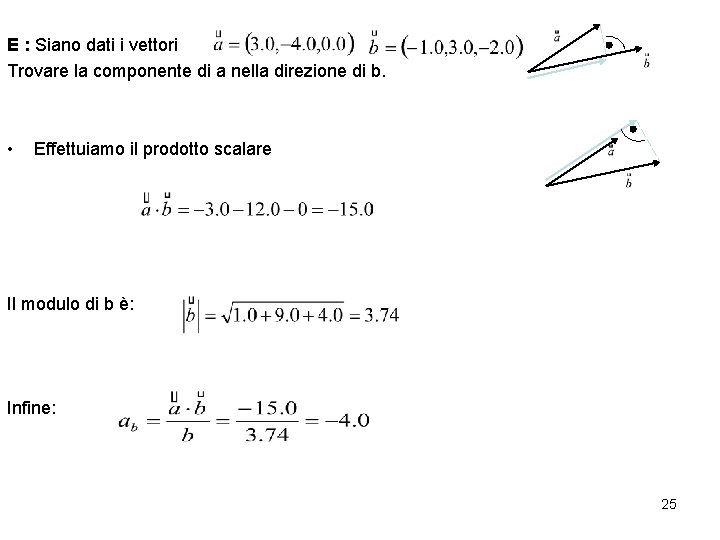 E : Siano dati i vettori Trovare la componente di a nella direzione di