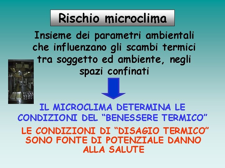 Rischio microclima Insieme dei parametri ambientali che influenzano gli scambi termici tra soggetto ed