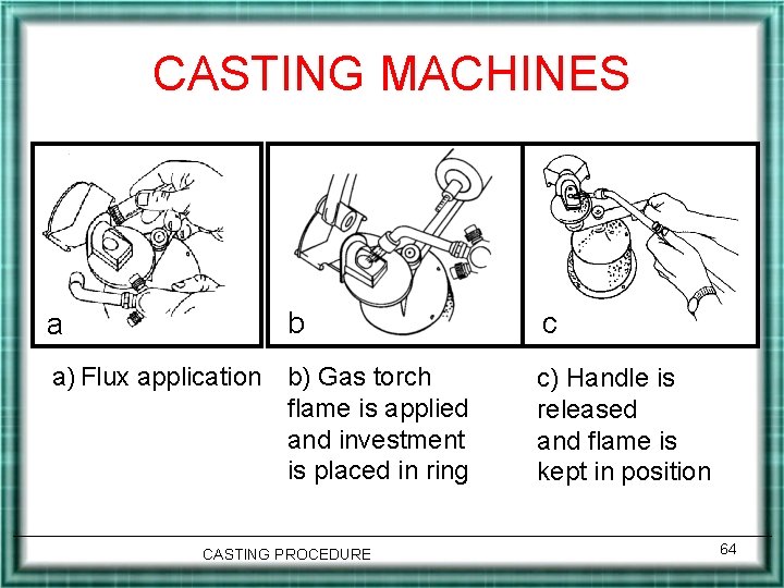 CASTING MACHINES a b a) Flux application b) Gas torch flame is applied and