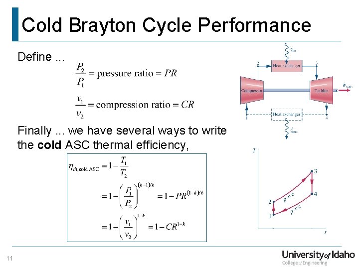 Cold Brayton Cycle Performance Define. . . Finally. . . we have several ways