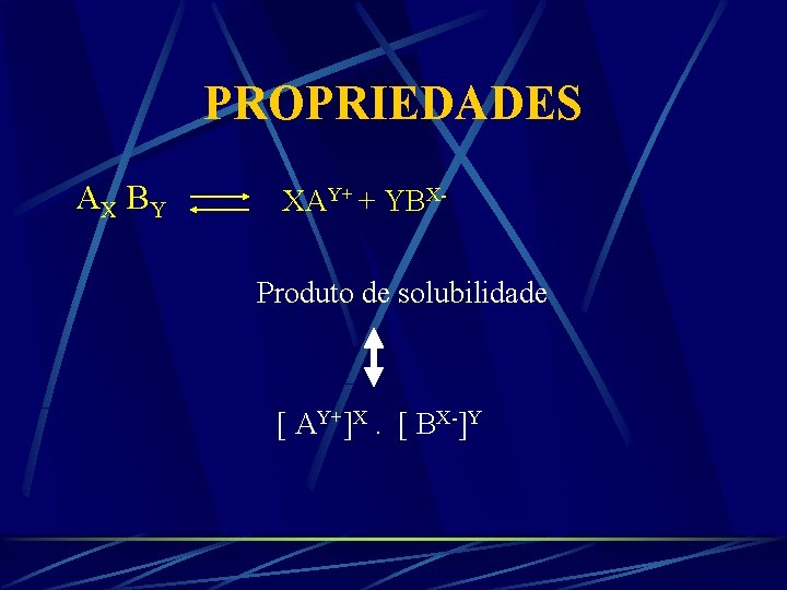 PROPRIEDADES AX B Y XAY+ + YBXProduto de solubilidade [ AY+]X. [ BX-]Y 