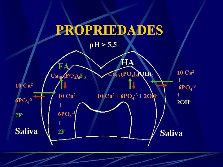 PROPRIEDADES p. H>>5, 5 p. H FA Ca 10 (PO 4)6 F 2 10