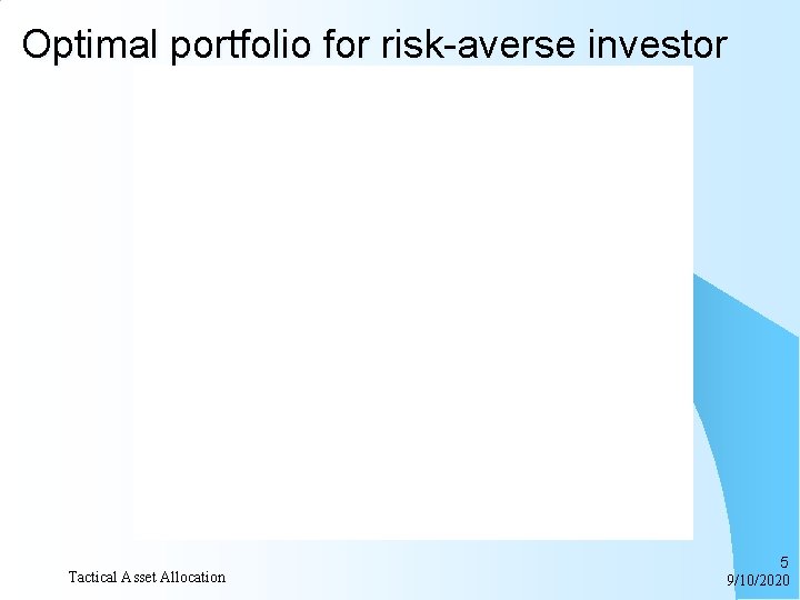 Optimal portfolio for risk-averse investor Tactical Asset Allocation 5 9/10/2020 