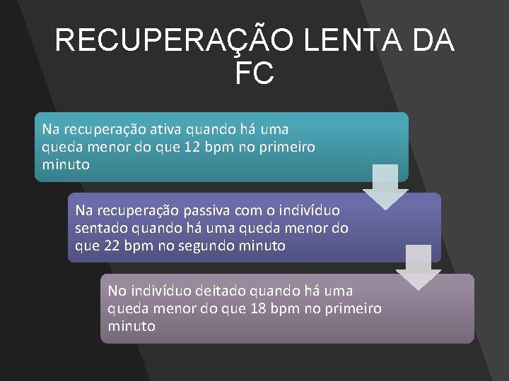 RECUPERAÇÃO LENTA DA FC Na recuperação ativa quando há uma queda menor do que